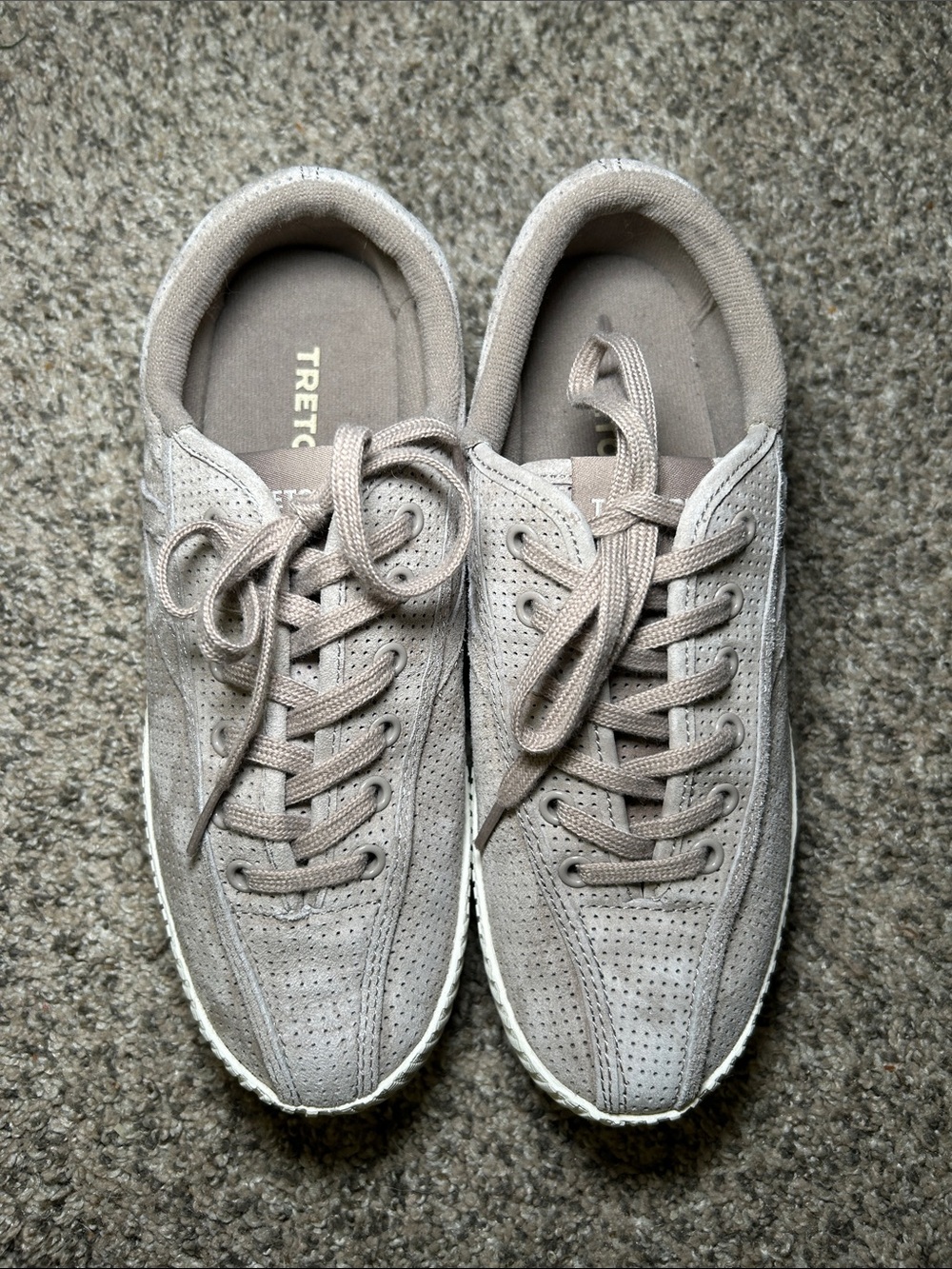 Tretorn Taupe Suede Perforated Lace-Up Sneakers, Size‎ 6
